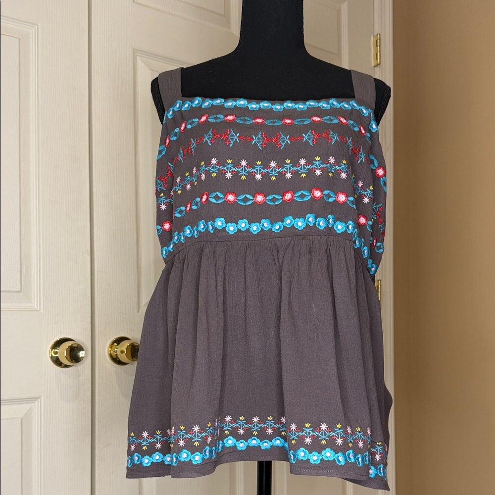 Embroidered Grey Women's Top